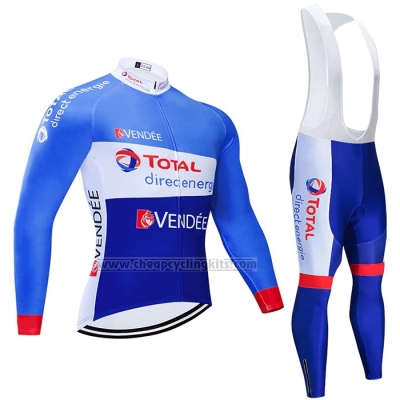 2021 Cycling Jersey Direct Energie Blue White Long Sleeve and Bib Short