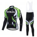 2021 Cycling Jersey STRAVA Black Green Long Sleeve and Bib Short