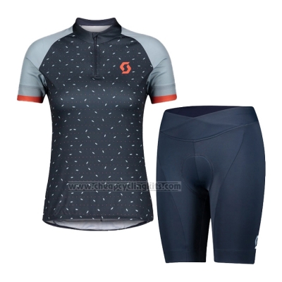 2021 Cycling Jersey Women Scott Gray Blue Short Sleeve and Bib Short