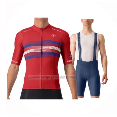 2024 Cycling Jersey Castelli Red Blue Short Sleeve And Bib Short