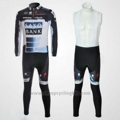 2010 Cycling Jersey Saxo Bank Black and White Long Sleeve and Bib Tight