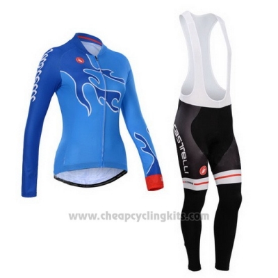 2014 Cycling Jersey Women Castelli Sky Blue Long Sleeve and Bib Tight