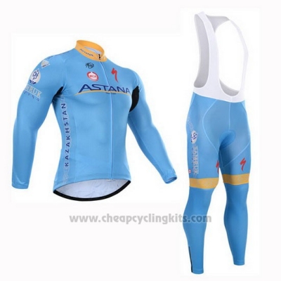 2015 Cycling Jersey Astana Light Blue Long Sleeve and Bib Tight