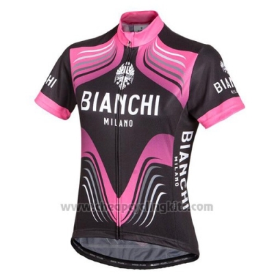 2016 Cycling Jersey Bianchi Black and Fuchsia Short Sleeve and Bib Short