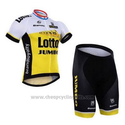 2016 Cycling Jersey Lotto NL Jumbo White and Yellow Short Sleeve and Bib Short