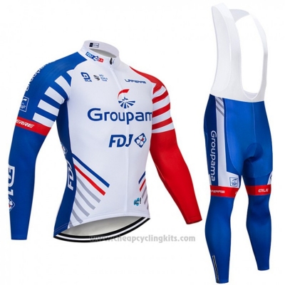 2018 Cycling Jersey Groupama FDJ White Blue Red Long Sleeve and Bib Tight