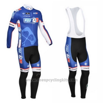 2013 Cycling Jersey FDJ Blue Long Sleeve and Bib Tight