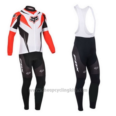 2013 Cycling Jersey Fox White and Red Long Sleeve and Bib Tight