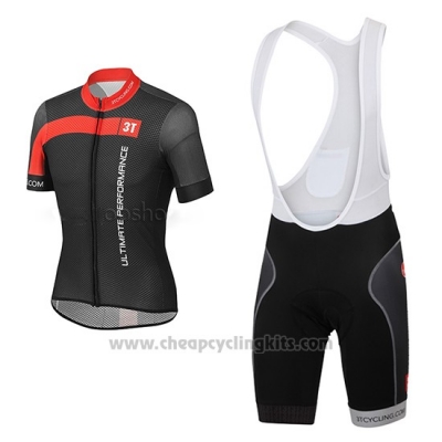 2015 Cycling Jersey Castelli 3t Black and Red Short Sleeve and Bib Short