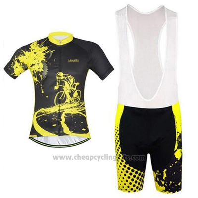 2017 Cycling Jersey Aogda Black and Yellow Short Sleeve and Bib Short