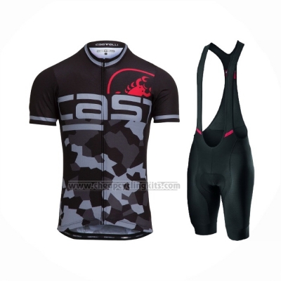 2021 Cycling Jersey Castelli Black Gray Short Sleeve and Bib Short