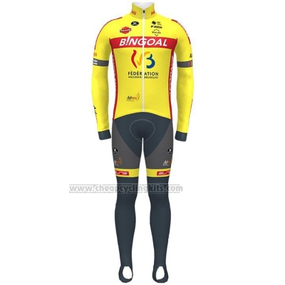 2021 Cycling Jersey Wallonie Bruxelles Yellow Long Sleeve and Bib Short