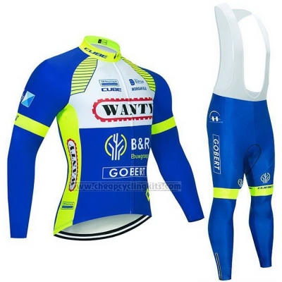 2021 Cycling Jersey Wanty-Gobert Cycling Team Blue White Yellow Long Sleeve and Bib Short