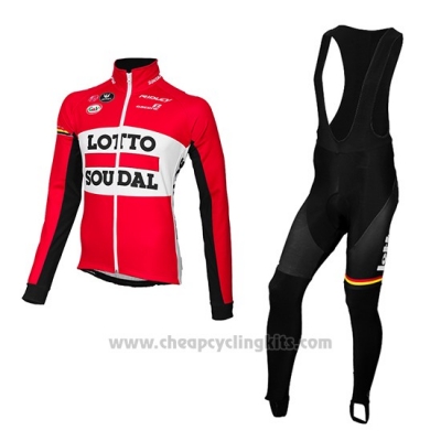 2015 Cycling Jersey Lotto Soudal Red and Black Long Sleeve and Bib Tight