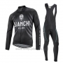 2016 Cycling Jersey Bianchi Black and White Long Sleeve and Bib Tight