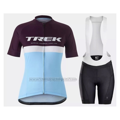 2021 Cycling Jersey Women Trek Light Blue Short Sleeve and Bib Short