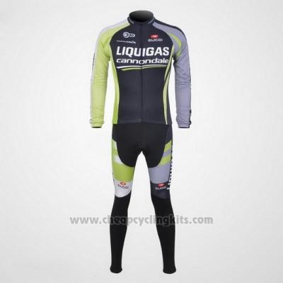 2011 Cycling Jersey Liquigas Cannondale Black and Green Long Sleeve and Bib Tight