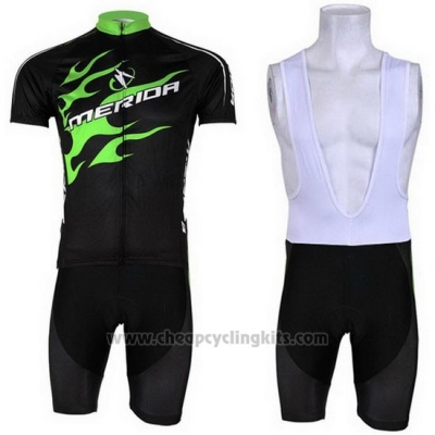 2013 Cycling Jersey Merida Black and Green Short Sleeve and Bib Short