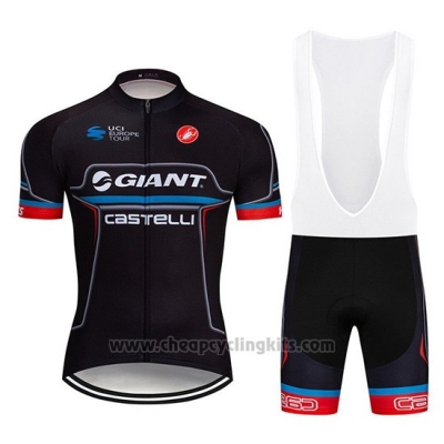 2019 Cycling Jersey Giant Castelli Black Red Short Sleeve and Overalls