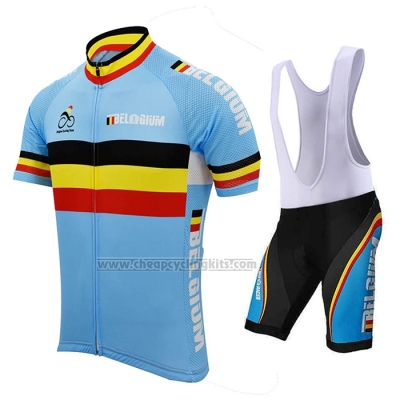 2021 Cycling Jersey Belgium Sky Blue Short Sleeve and Bib Short