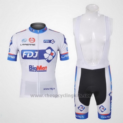 2012 Cycling Jersey FDJ White and Sky Blue Short Sleeve and Bib Short