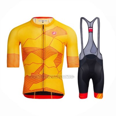 2021 Cycling Jersey Castelli Yellow Orange Short Sleeve and Bib Short