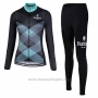 Cycling Jersey Women Bianchi Milano Cornedo Black Blue Long Sleeve and Bib Tight