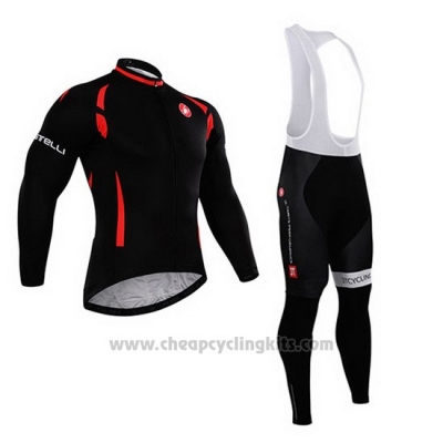 2015 Cycling Jersey Castelli Bright Black Long Sleeve and Bib Tight