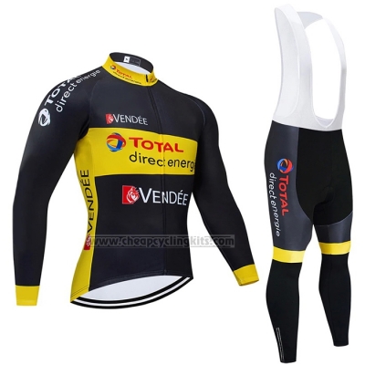 2021 Cycling Jersey Direct Energie Black Yellow Long Sleeve and Bib Short