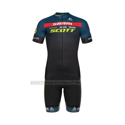 2022 Cycling Jersey Scott Sram Black Blue Short Sleeve and Bib Short