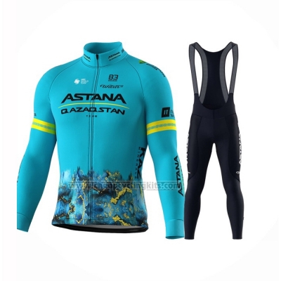 2024 Cycling Jersey Astana Light Blue Long Sleeve And Bib Short